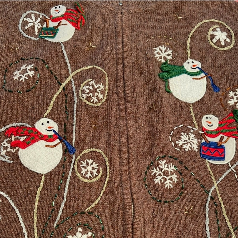 Studio Joy Women's Ugly Christmas Sweater Medium Embellished‎ Snowman Knit Wool